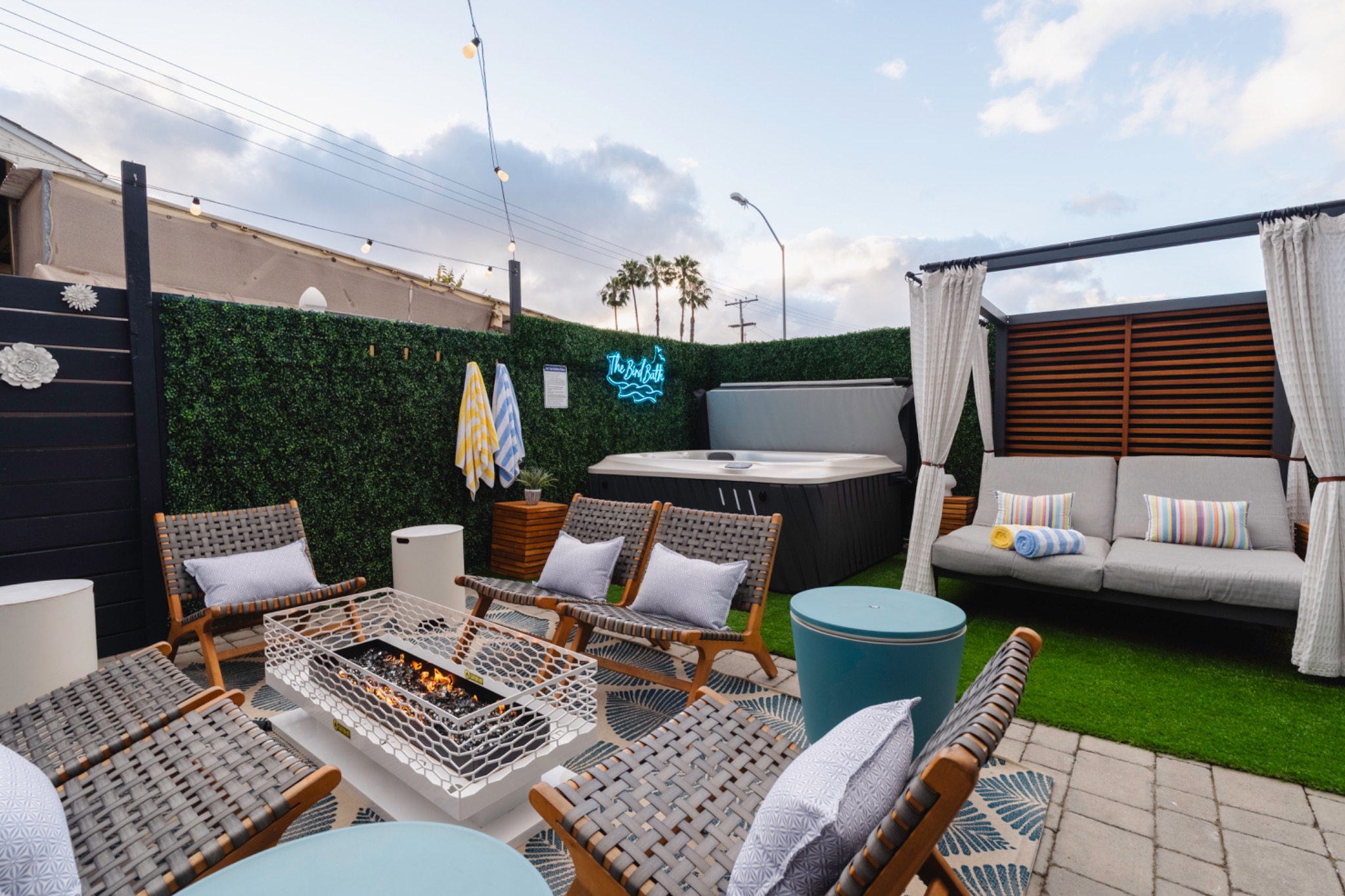 Private hot tub and backyard lounge